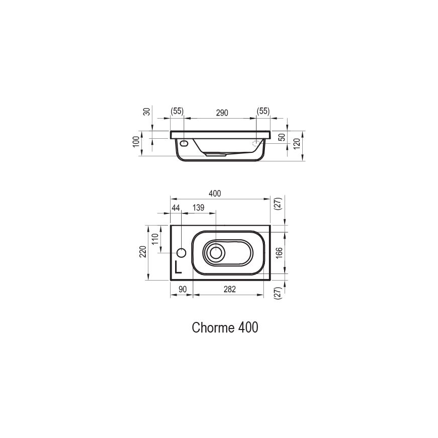 Ravak XJGP1100000 - Wandwastafel CHROME 40x22 cm gegoten marmer/wit