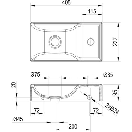 Ravak XJXP1240000 - Wandgemonteerde wastafel VEDA 40,8x22,2 cm keramiek/wit