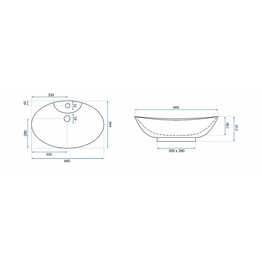 REA-00692 - Wastafel voor op werkblad ROSA 44x66 cm keramiek/glanzend wit