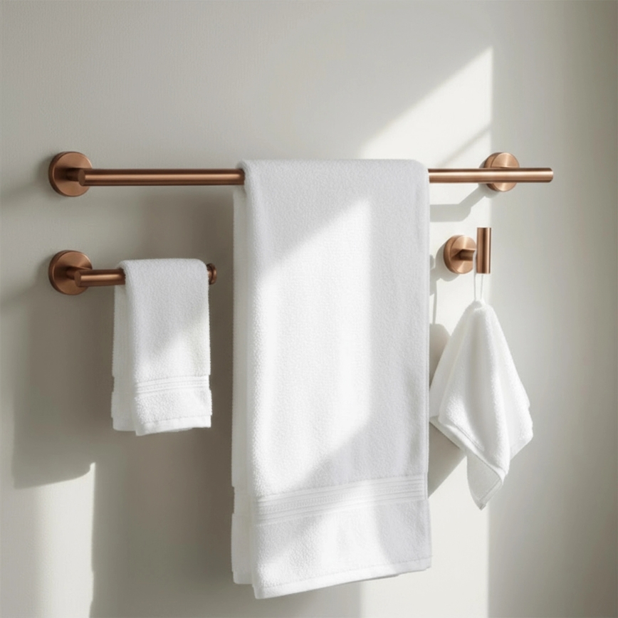 REA-05002 - Set badkameraccessoires ARI in geborsteld koper