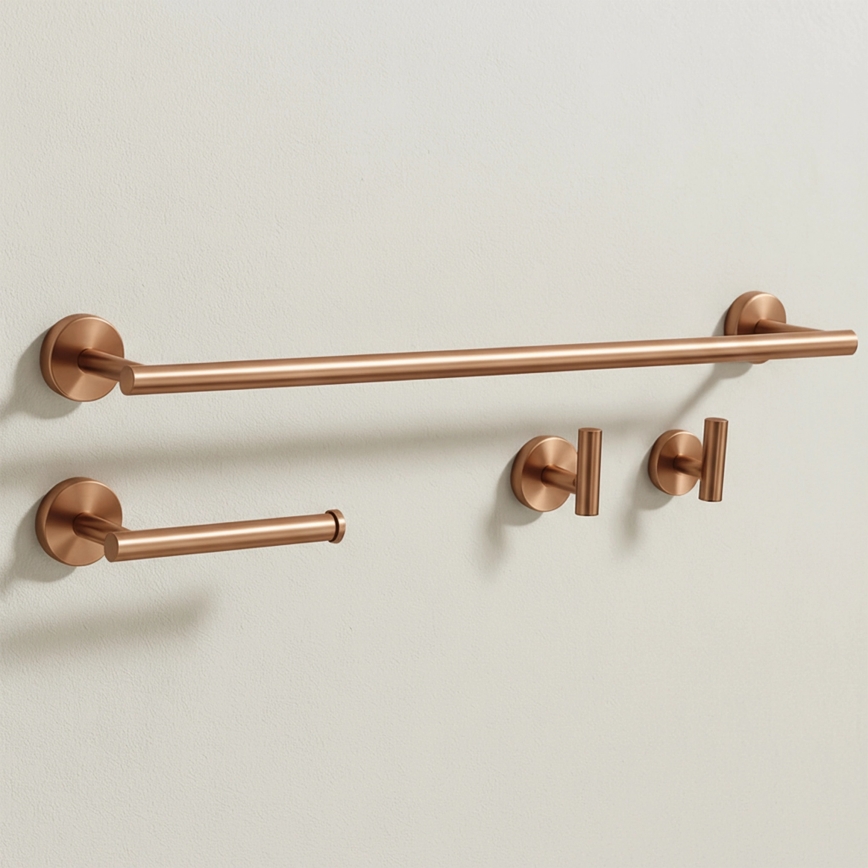 REA-05002 - Set badkameraccessoires ARI in geborsteld koper