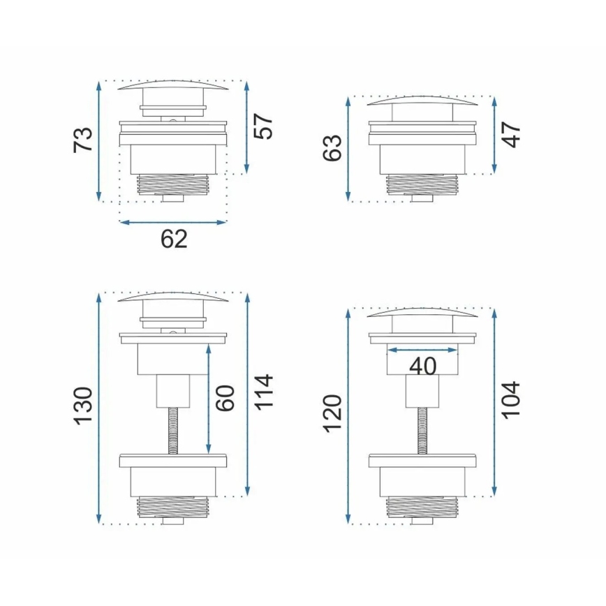 REA-A5632 - Wastafelafvoer CLICK-CLACK, Ø 6,4 cm, geborsteld koper