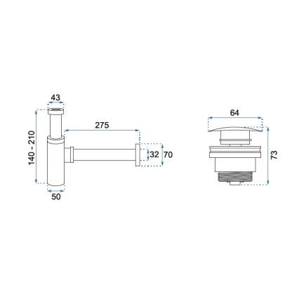 REA-A5692 - Wastafelsifon met CLICK-CLACK-afvoer Ø 6,4 cm, goudkleurig
