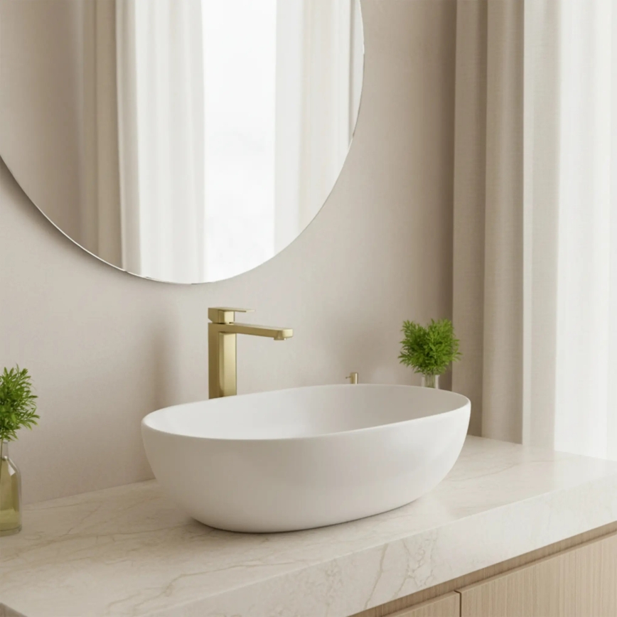 REA-B0977 - Wastafelmengkraan ARLO 30 cm geborsteld goud