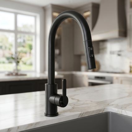 REA-B6571 - Keukenkraan met uittrekbare handdouche ONTARIO 38 cm zwart