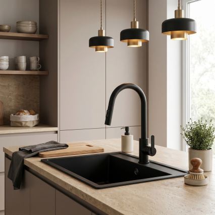 REA-B6571 - Keukenkraan met uittrekbare handdouche ONTARIO 38 cm zwart