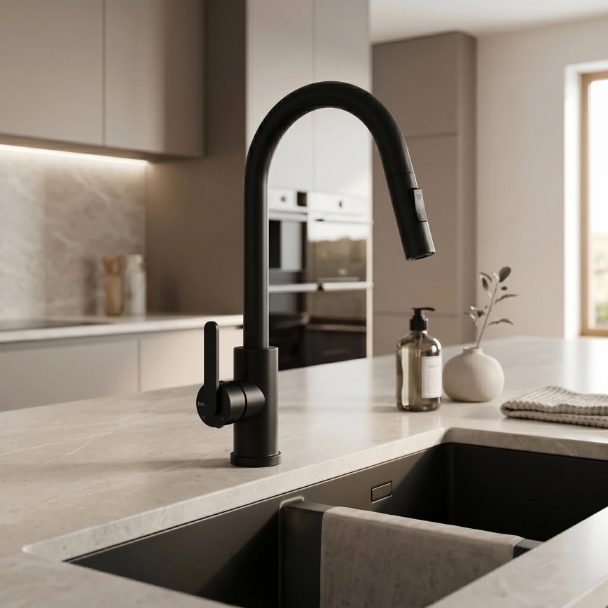 REA-B6571 - Keukenkraan met uittrekbare handdouche ONTARIO 38 cm zwart