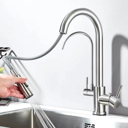 REA-B7563 - Keukenkraan met uittrekbare sproeikop en geïntegreerde filtratie ECO FRESH 37,5 cm, nikkel