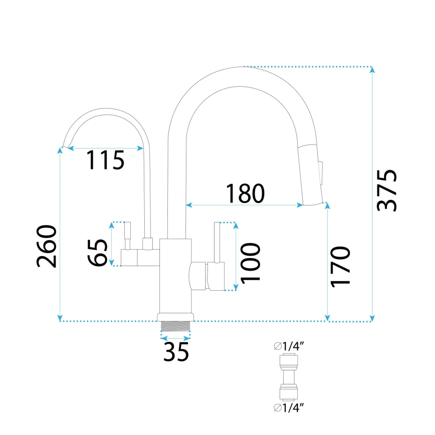 REA-B7563 - Keukenkraan met uittrekbare sproeikop en geïntegreerde filtratie ECO FRESH 37,5 cm, nikkel
