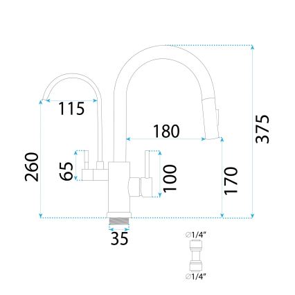 REA-B7596 - Keukenkraan met uittrekbare handdouche en ECO FRESH-filter, 37,5 cm, geborsteld goud