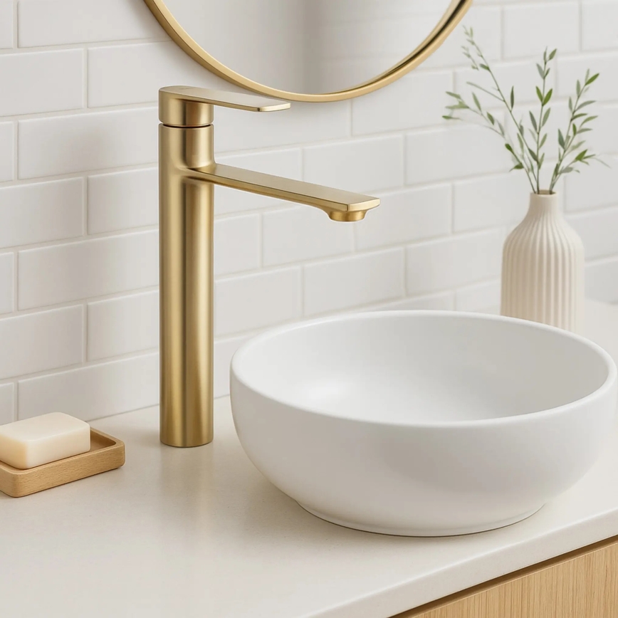 REA-B7962 - Wastafelmengkraan STORM 29,5 cm, geborsteld goud