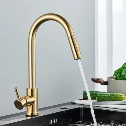 REA-B9148 - Keukenkraan met uittrekbare sproeikop FRESH 39,5 cm geborsteld goud