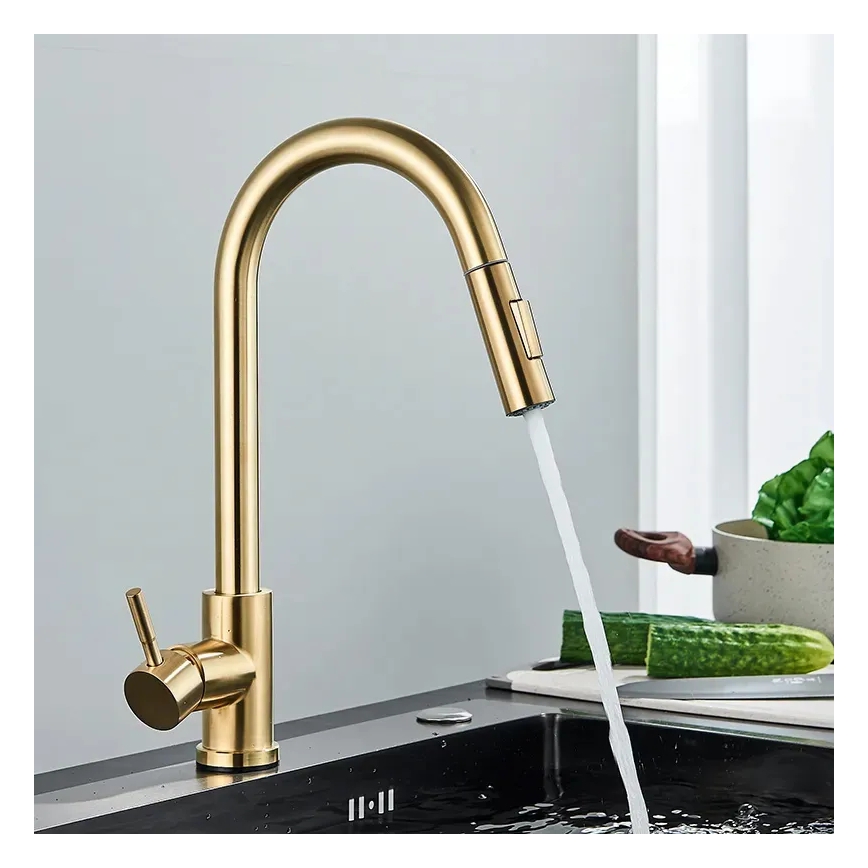 REA-B9148 - Keukenkraan met uittrekbare sproeikop FRESH 39,5 cm geborsteld goud