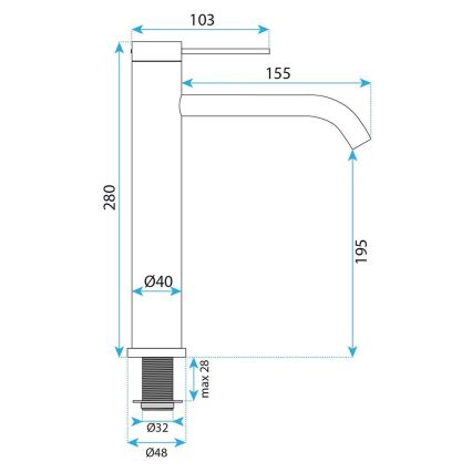 REA-B9322 - Wastafelmengkraan RIVO 28 cm titaan