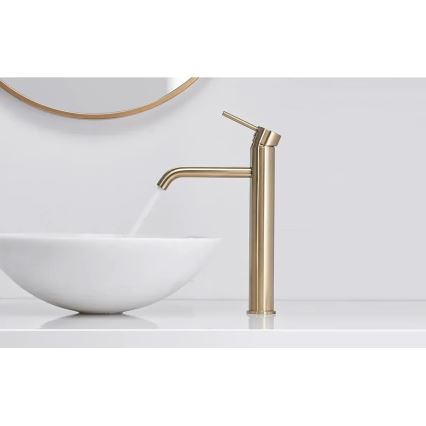 REA-B9409 - Wastafelkraan LUNGO 28 cm goudkleurig