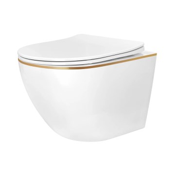 REA-C6806 - Hangend toilet met toiletbril CARLO MINI TORNADO RIMLESS keramiek/wit/goud