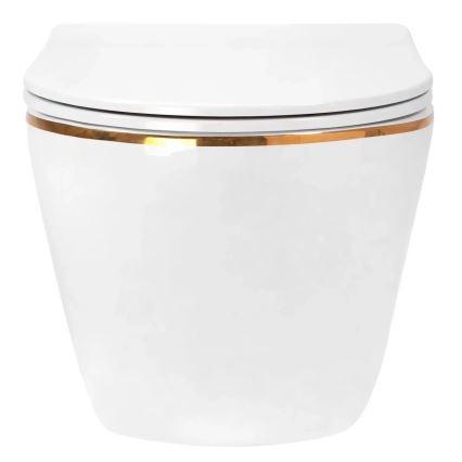 REA-C6806 - Hangend toilet met toiletbril CARLO MINI TORNADO RIMLESS keramiek/wit/goud