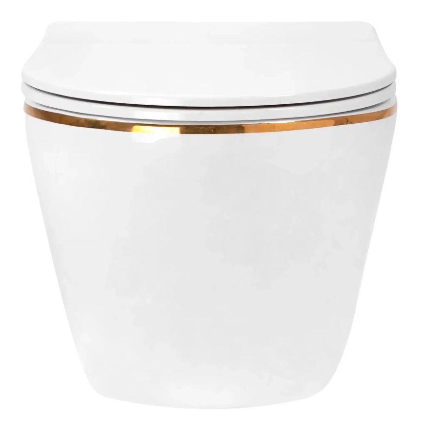 REA-C6806 - Hangend toilet met toiletbril CARLO MINI TORNADO RIMLESS keramiek/wit/goud