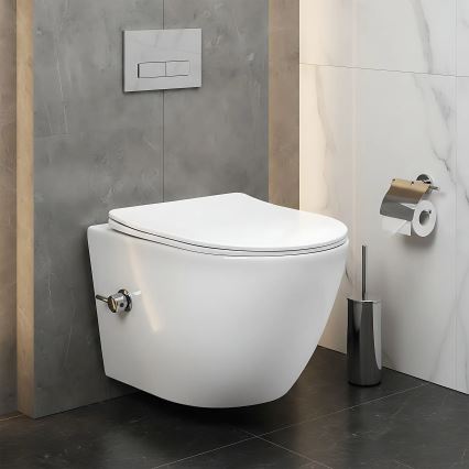 REA-C9701 - Hangend toilet met bidetdouche en toiletzitting CARLO LUX keramiek/wit