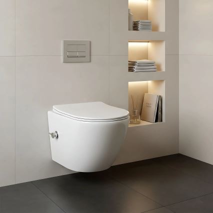 REA-C9701 - Hangend toilet met bidetdouche en toiletzitting CARLO LUX keramiek/wit