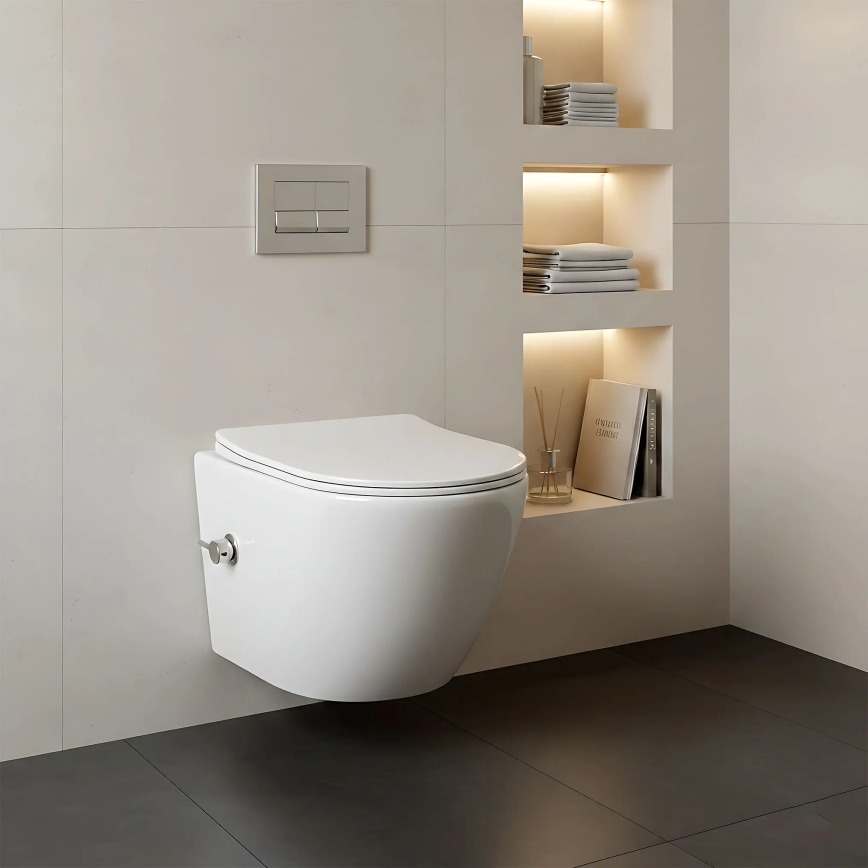 REA-C9701 - Hangend toilet met bidetdouche en toiletzitting CARLO LUX keramiek/wit