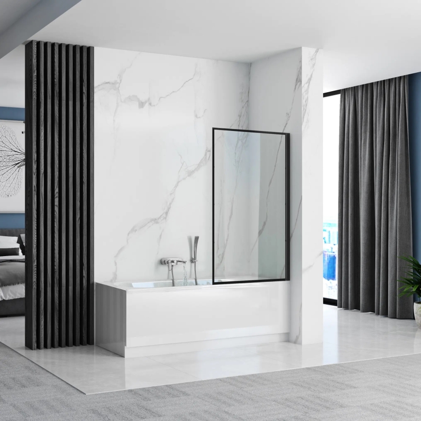 REA-K7632 - Beweegbaar badscherm LAGOS 140x70 cm zwart/helder