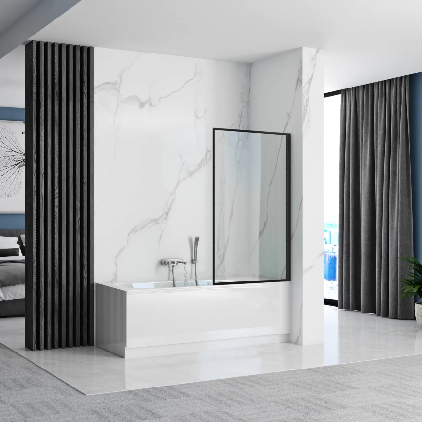 REA-K7633 - Verstelbare badwand LAGOS 140x80 cm zwart/helder