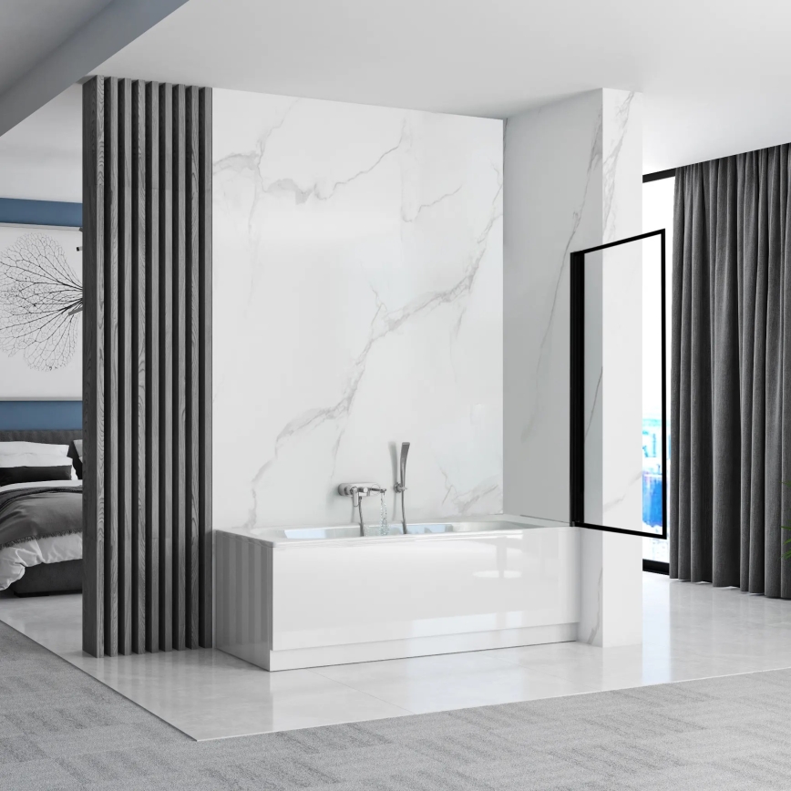 REA-K7633 - Verstelbare badwand LAGOS 140x80 cm zwart/helder