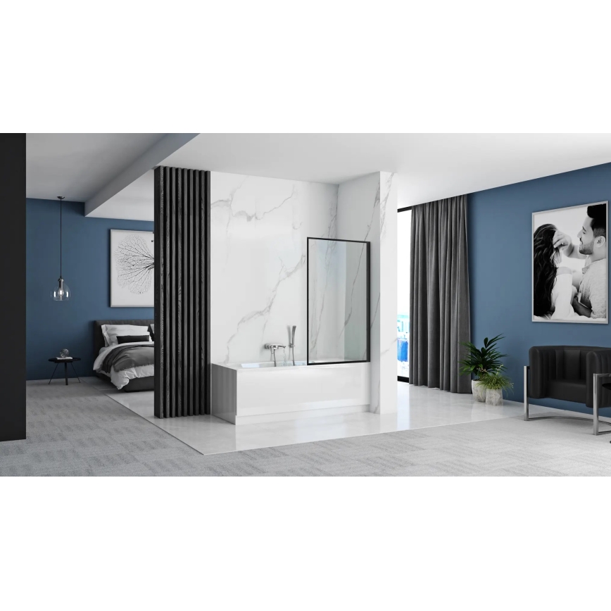 REA-K7633 - Verstelbare badwand LAGOS 140x80 cm zwart/helder