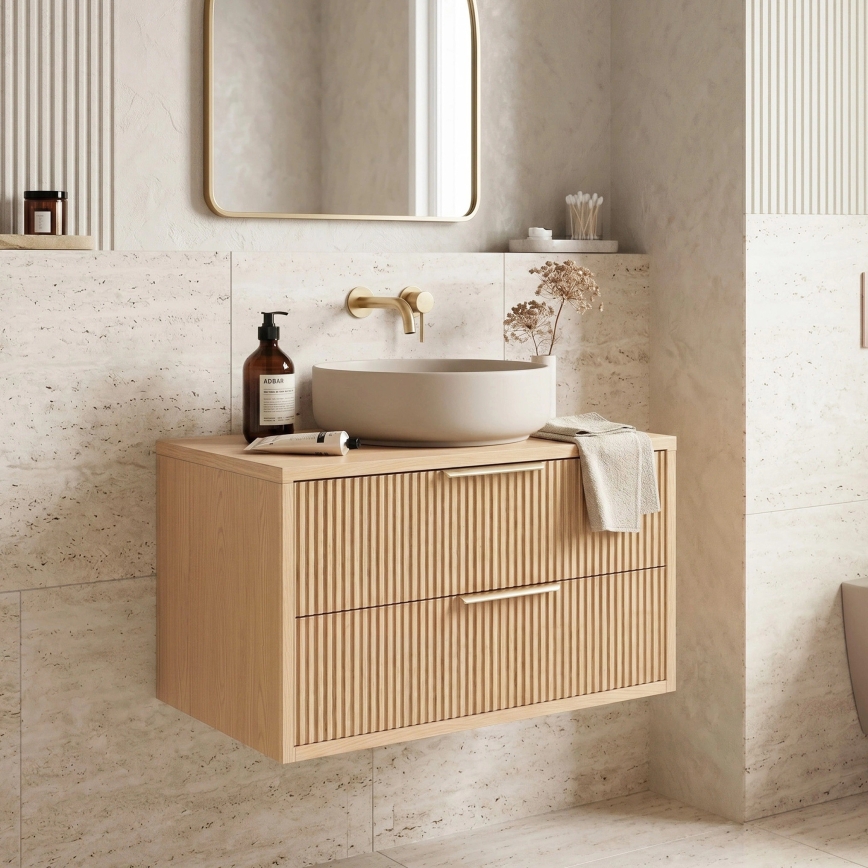 REA-M0409 - Hangende onderkast voor wastafel MONO 80x48,5 cm beige