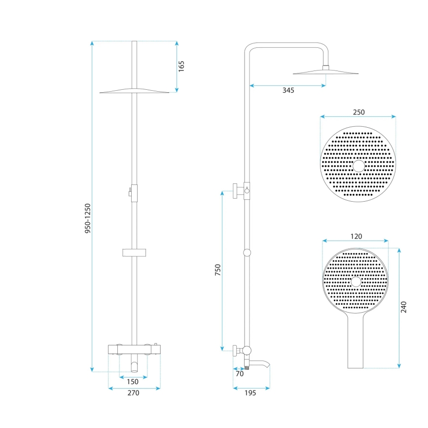 REA-P5960 - Doucheset met thermostaatkraan LUNGO DIAMOND, goudkleurig