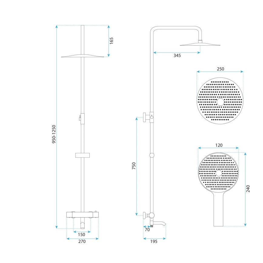 REA-P5961 - Doucheset met thermostatische mengkraan LUNGO DIAMOND glanzend chroom