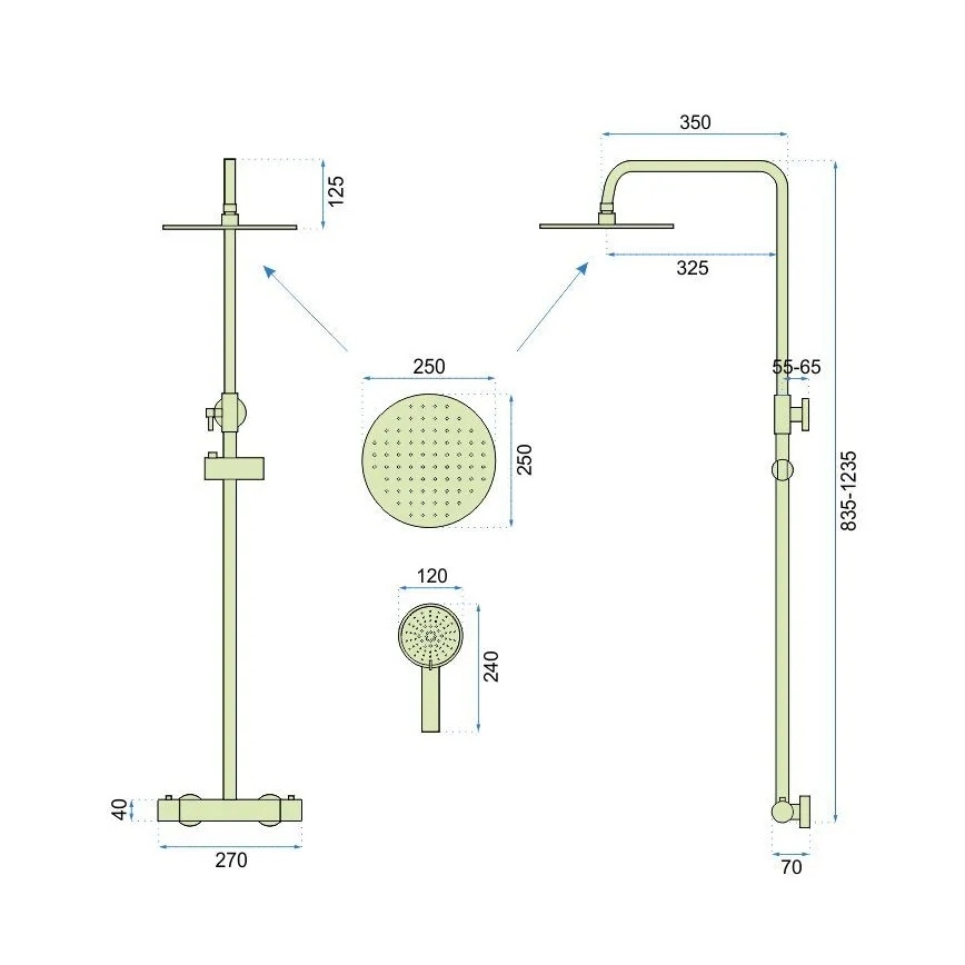 REA-P6602 - Doucheset met thermostaatkraan VINCENT, geborsteld goud