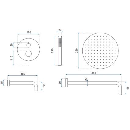 REA-P6609 - LUNGO doucheset met thermostatische inbouwkraan, geborsteld goud