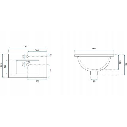 REA-U0040 - Inbouwwastafel DAFNE 46,5x76 cm keramiek/glanzend wit