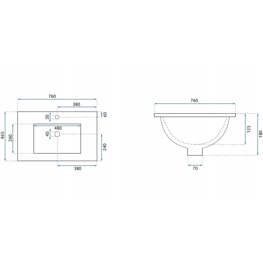 REA-U0040 - Inbouwwastafel DAFNE 46,5x76 cm keramiek/glanzend wit