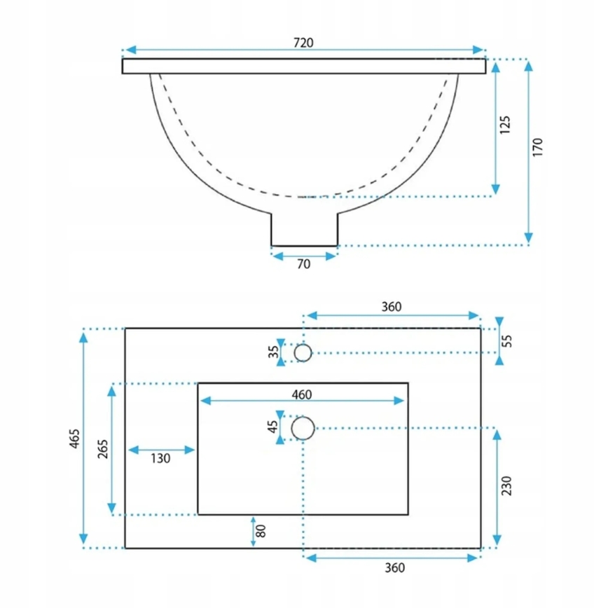 REA-U0190 - Inbouwwastafel DAFNE 46,5x72 cm keramiek/glanzend wit