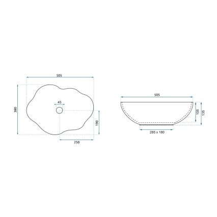 REA-U0265 - Opzetwastafel PEARL 38x50,5 cm keramiek/glanzend wit