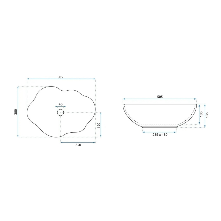 REA-U0265 - Opzetwastafel PEARL 38x50,5 cm keramiek/glanzend wit