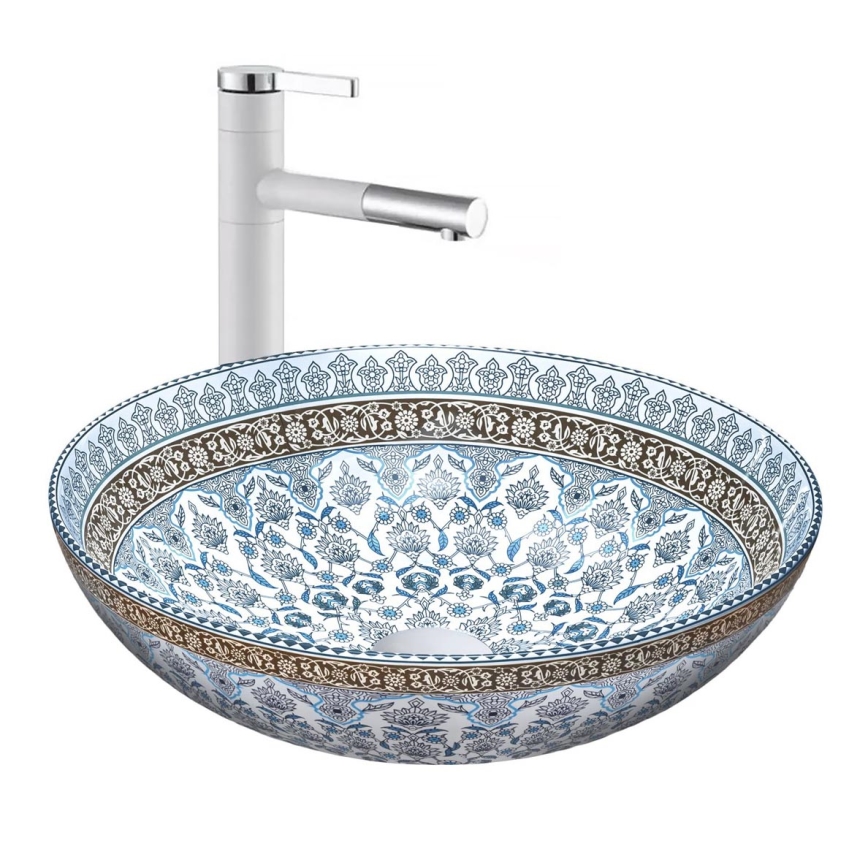 REA-U0267 - Opzetwastafel ARTE Ø 40 cm keramiek / ornamentpatroon