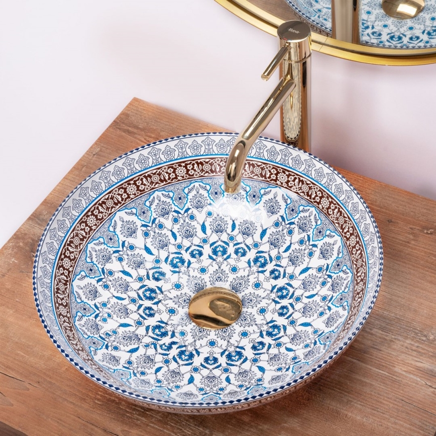 REA-U0267 - Opzetwastafel ARTE Ø 40 cm keramiek / ornamentpatroon