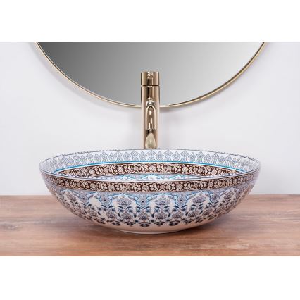 REA-U0267 - Opzetwastafel ARTE Ø 40 cm keramiek / ornamentpatroon