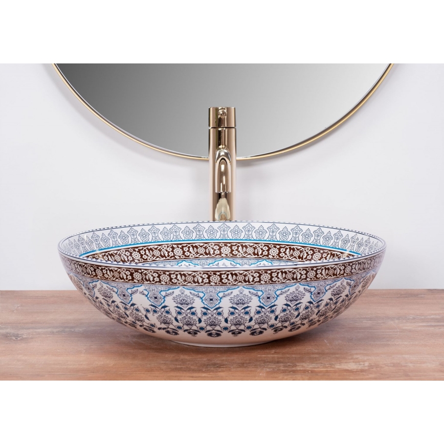 REA-U0267 - Opzetwastafel ARTE Ø 40 cm keramiek / ornamentpatroon
