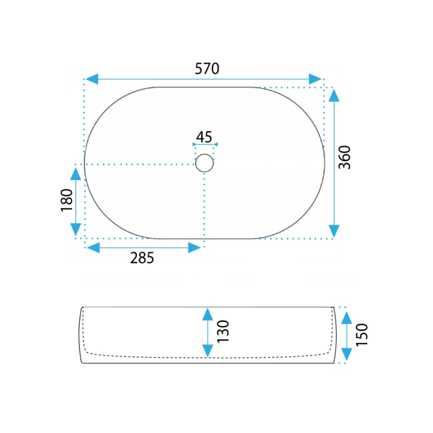 REA-U0600 - Opzetwastafel ALMA 36x57 cm keramiek/glanzend wit