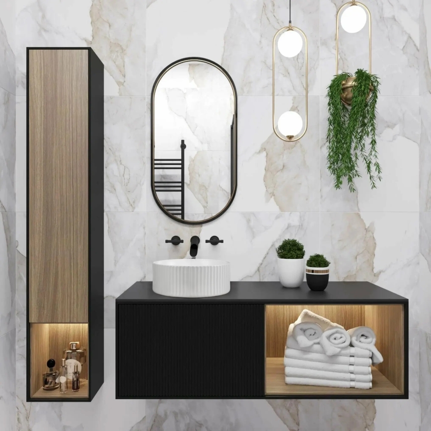 REA-U0601 - Opzetwastafel DELIA 36 cm glanzend wit/steenlook