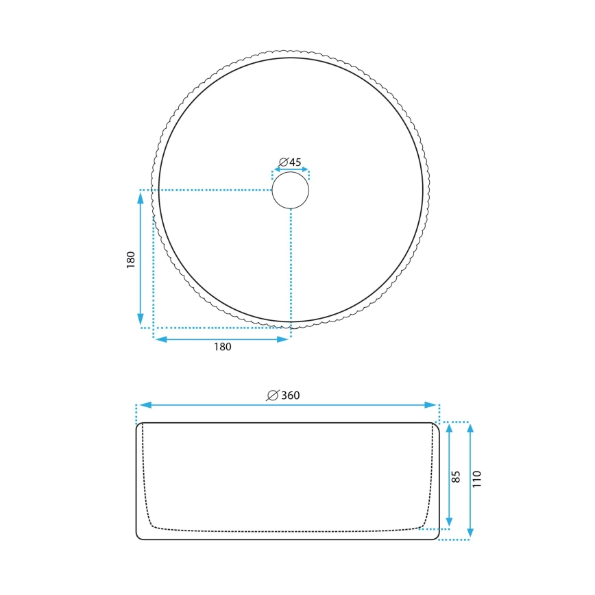 REA-U0601 - Opzetwastafel DELIA 36 cm glanzend wit/steenlook