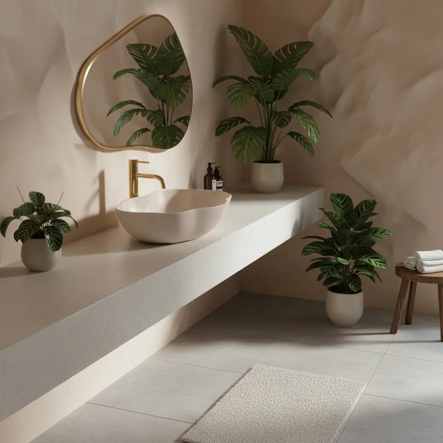 REA-U0617 - Opzetwastafel PEARL 38x50,5 cm keramiek/beige/steenlook