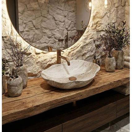 REA-U0618 - Waskom voor op werkblad PEARL 38x50,5 cm keramiek/beige/steenlook