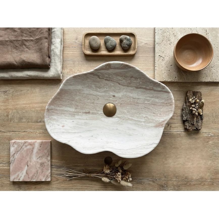 REA-U0618 - Waskom voor op werkblad PEARL 38x50,5 cm keramiek/beige/steenlook