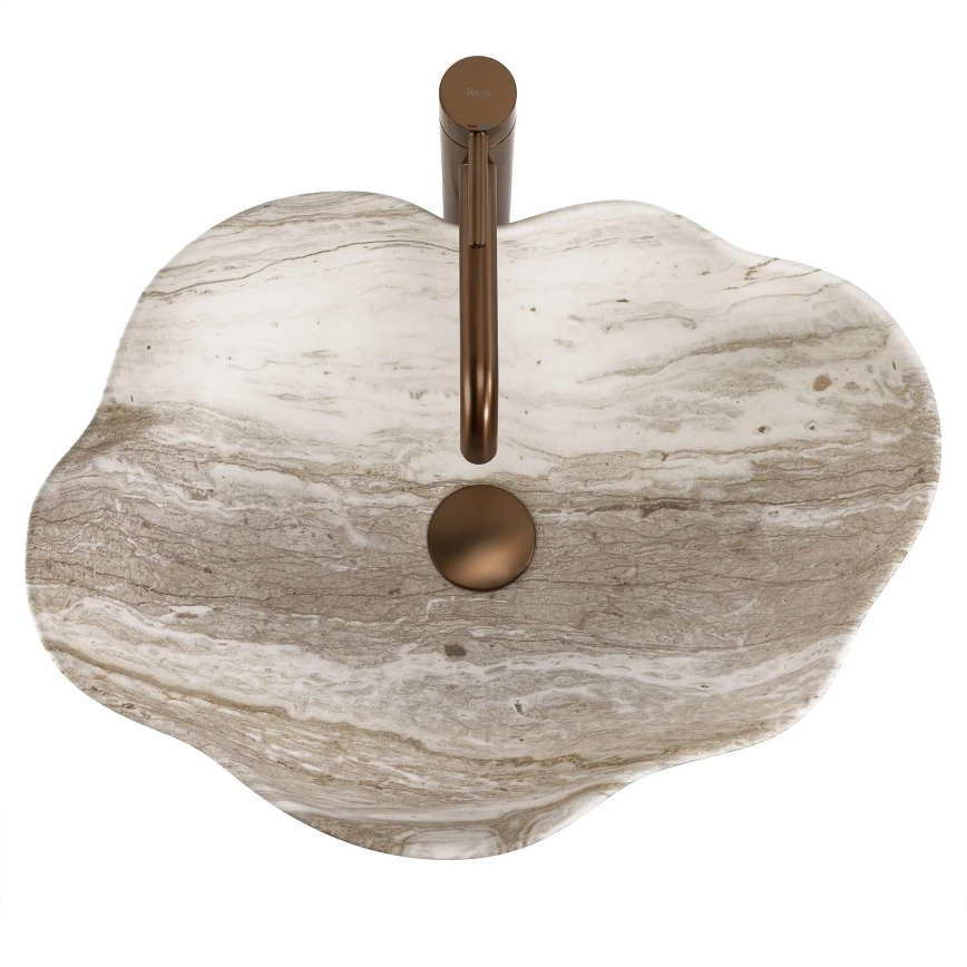 REA-U0618 - Waskom voor op werkblad PEARL 38x50,5 cm keramiek/beige/steenlook